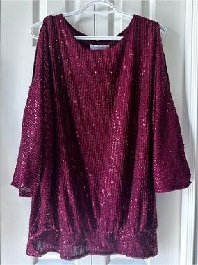 Tasambac Women's Burgundy Sequin Blouse